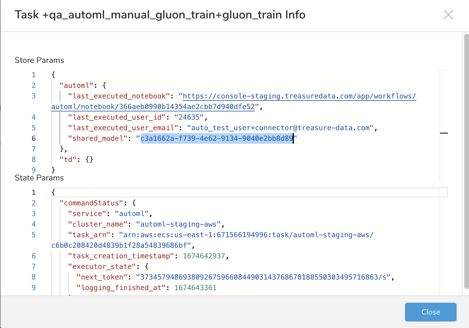 Stored Params showing shared_model UUID
