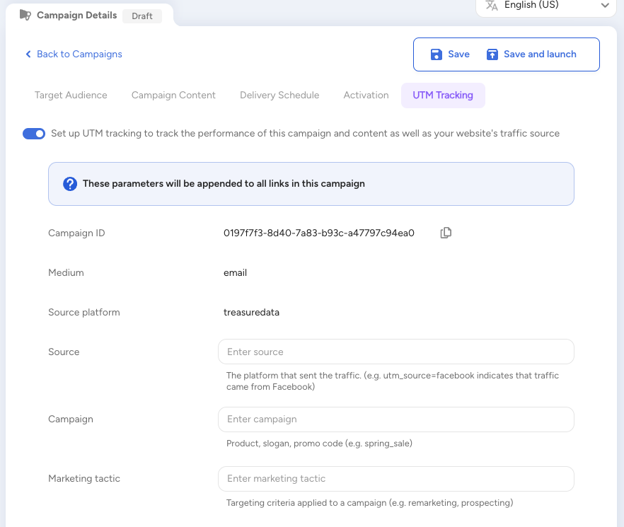 UTM tracking settings